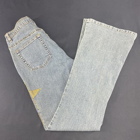 Vtg Y2K Bubblegum Jeans Womens 3/4 Flare Gold Glitter Embroidered Stars Low Rise - Picture 11 of 11
